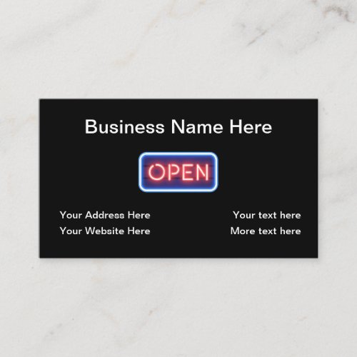 Modern Neon Sign Open Business Cards