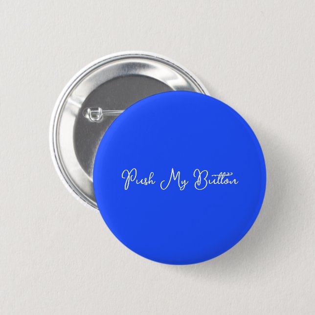 Modern Neon Solid Blue Customizable Round Button (Front & Back)
