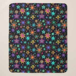 Modern neon stars on black sherpa blanket