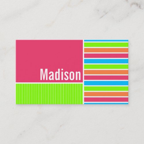 Modern Neon Stripes; Pink Blue Green Business Card Templates