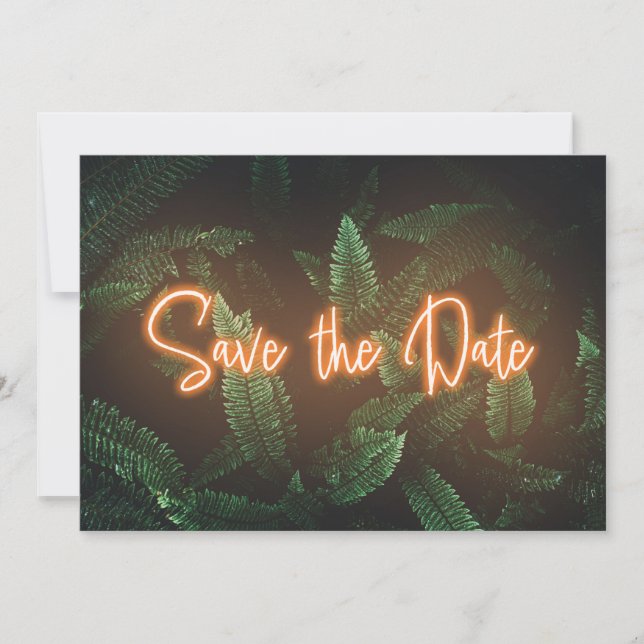 Modern Neon Tropical Greenery Save the Date (Front)