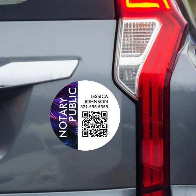 Modern Neon Tropical QR Notary Marketing Round  Car Magnet (Creator Uploaded)