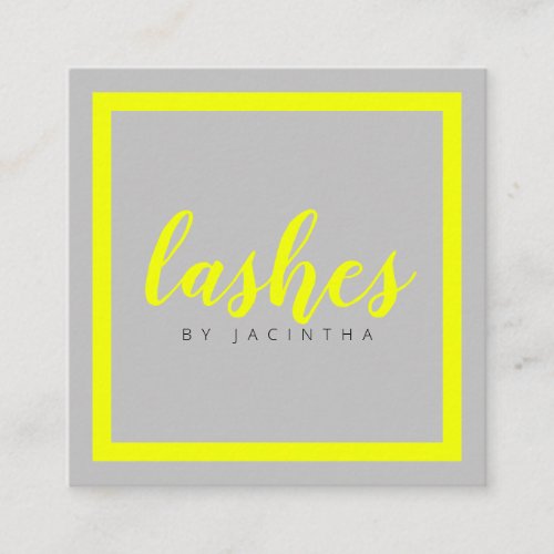 Modern Neon Yellow Beauty Lashes Aesthetician Squa Square Business Card