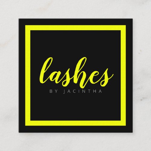 Modern Neon Yellow Beauty Lashes Aesthetician Square Business Card