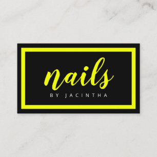 Modern Neon Yellow Black Nail Technician Retro Business Card