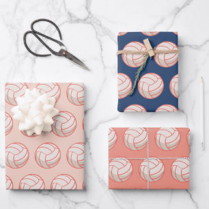 Modern Netball Ball Coral Pink Navy Wrapping Paper Sheets