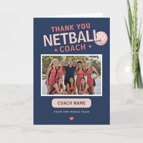 Modern Netball Team Photo Coach Thank You Card