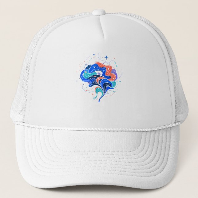 Modern Neurodivergent Abstract Brain Shape Art Trucker Hat (Front)