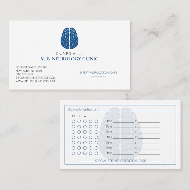 Modern Neurologist Neurology Clinic Brain Logo Appointment Card