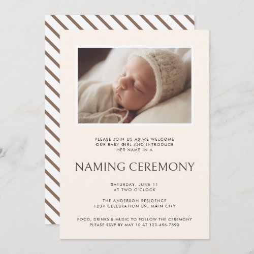 Modern Neutral Baby Naming Ceremony Photo Invitation
