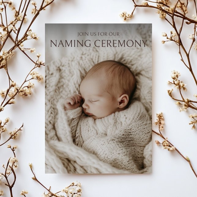 Modern Neutral Baby Naming Ceremony Photo Invitation (Creator Uploaded)