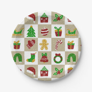 Modern Neutral Beige Christmas Snow Paper Plates