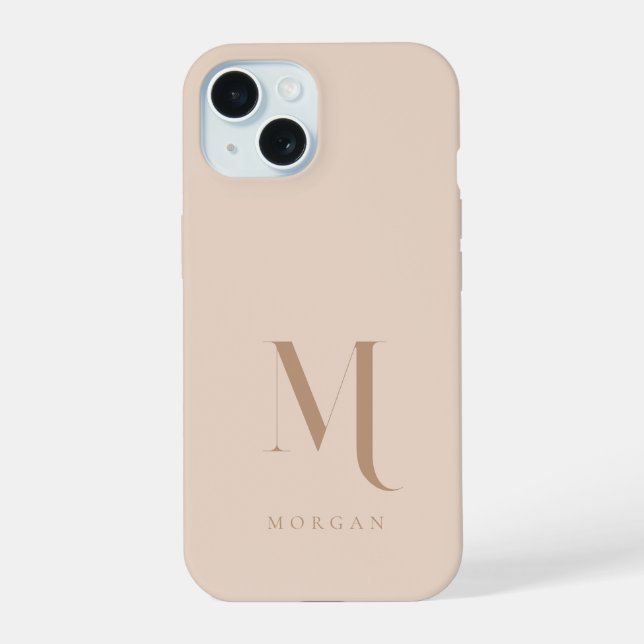 Modern Neutral Beige Custom Monogram Iphone Case (Back)