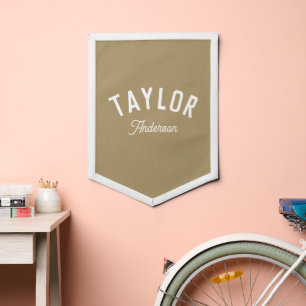 Modern Neutral Beige Custom Name Kids Room Wall Pennant