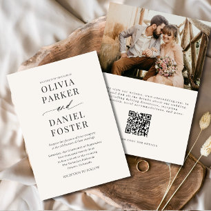 Modern Neutral Beige QR Code Photo Wedding Invitation