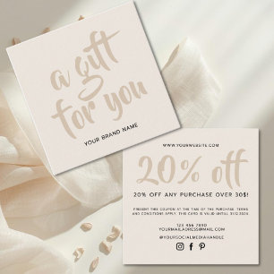 Modern neutral beige script coupon discount card