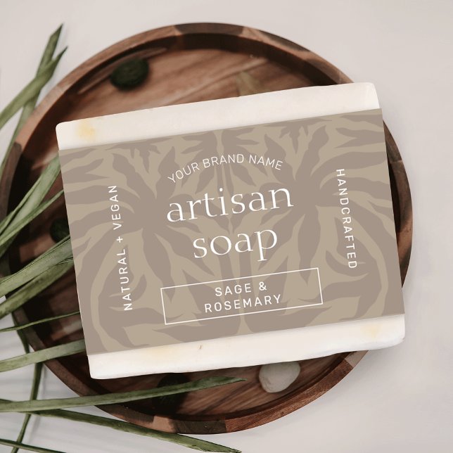 Modern Neutral Beige Soap Bar Wrap Around Label (Trendy neutral beige soap bar bellyband template with elegant serif fonts and modern layout)