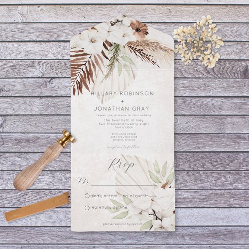 Modern Neutral Boho Floral No Dinner All In One Invitation
