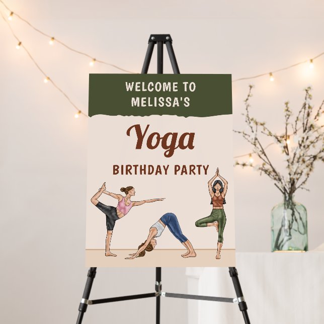 Modern Neutral Boho Yoga Birthday Party Welcome Foam Board (In Situ (Stand))