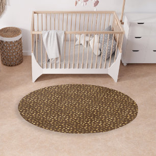 Modern Neutral Brown Gold Dots Nursery Floor Rug