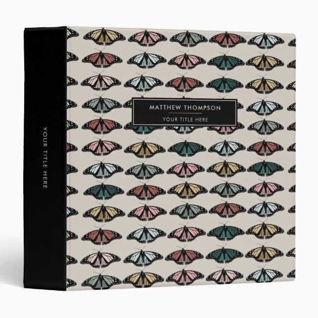 Modern Neutral Butterflies Garden Pattern 3 Ring Binder (Front/Spine)