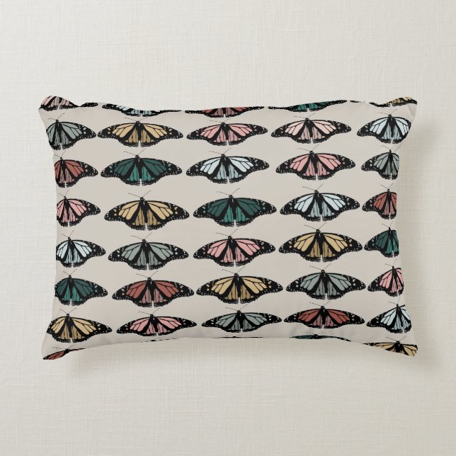 Modern Neutral Butterflies Garden Pattern Accent Pillow (Front)