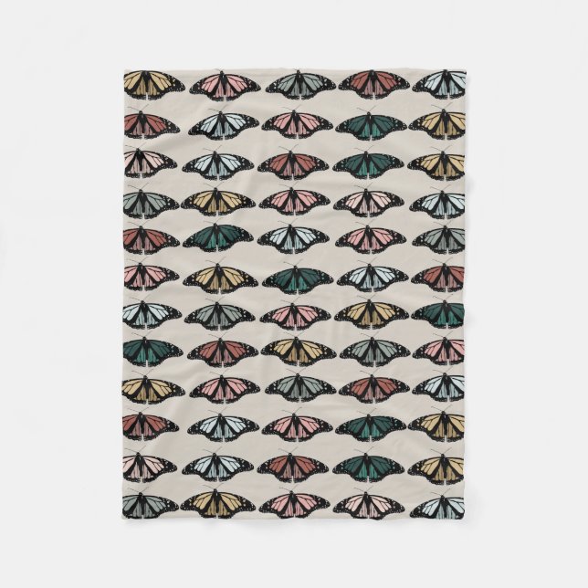 Modern Neutral Butterflies Garden Pattern Fleece Blanket (Front)