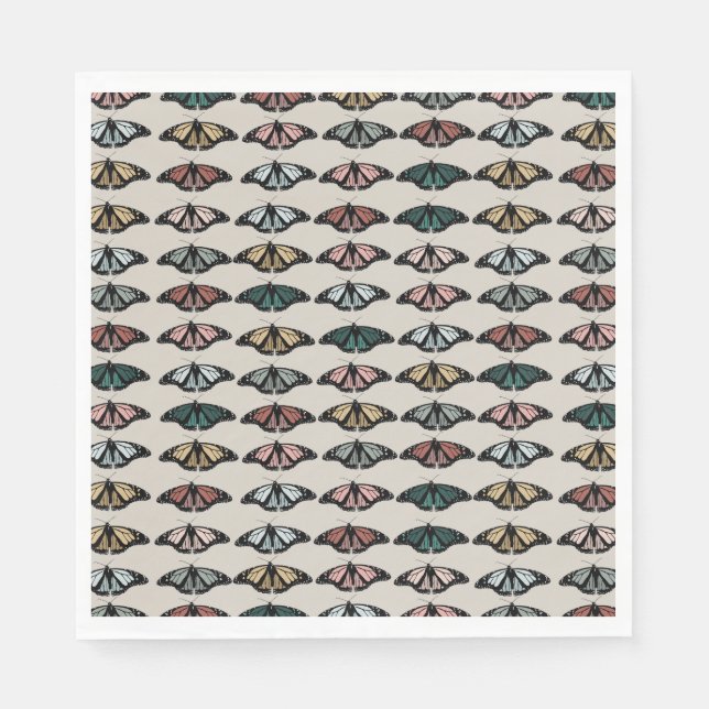 Modern Neutral Butterflies Garden Pattern Napkins (Front)