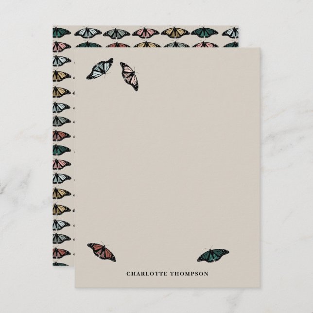 Modern Neutral Butterflies Garden Pattern Note Card (Front/Back)