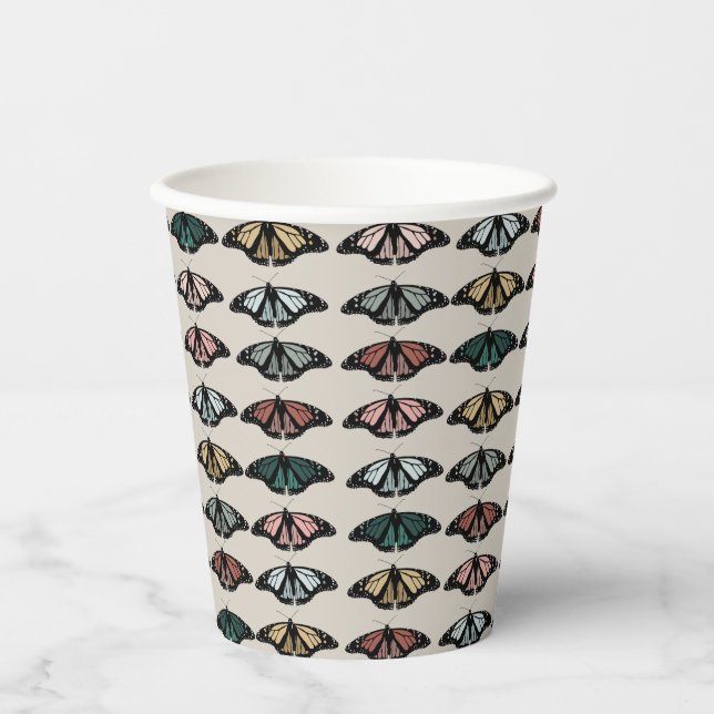 Modern Neutral Butterflies Garden Pattern Paper Cups (Front)