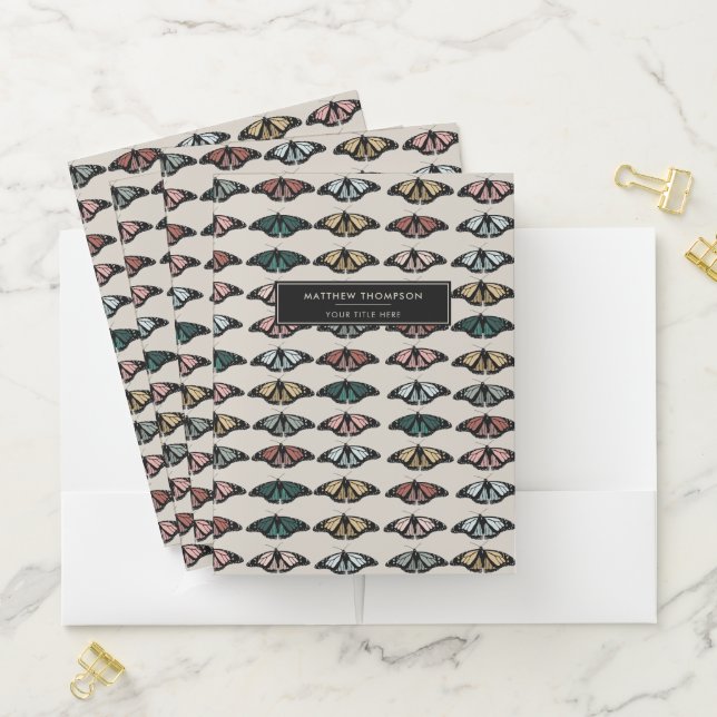 Modern Neutral Butterflies Garden Pattern Pocket Folder (In Situ)