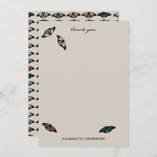 Modern Neutral Butterflies Garden Pattern Thank You Card