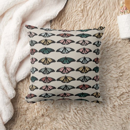 Modern Neutral Butterflies Garden Pattern Throw Pillow