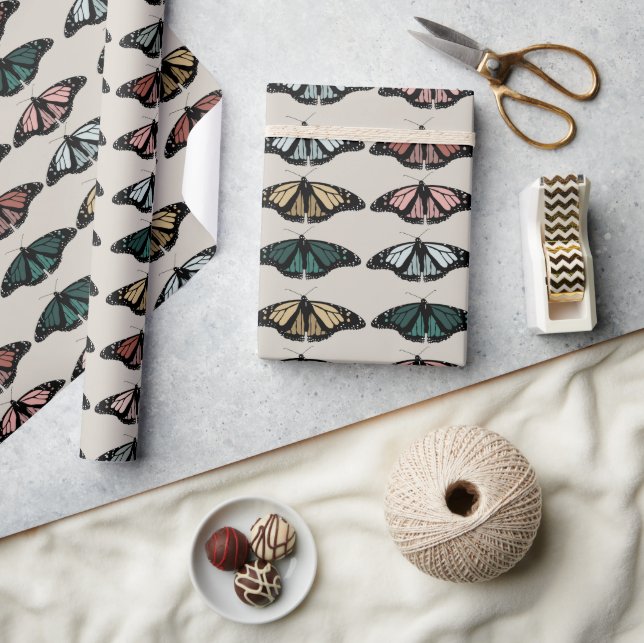 Modern Neutral Butterflies Garden Pattern Wrapping Paper (Crafts)