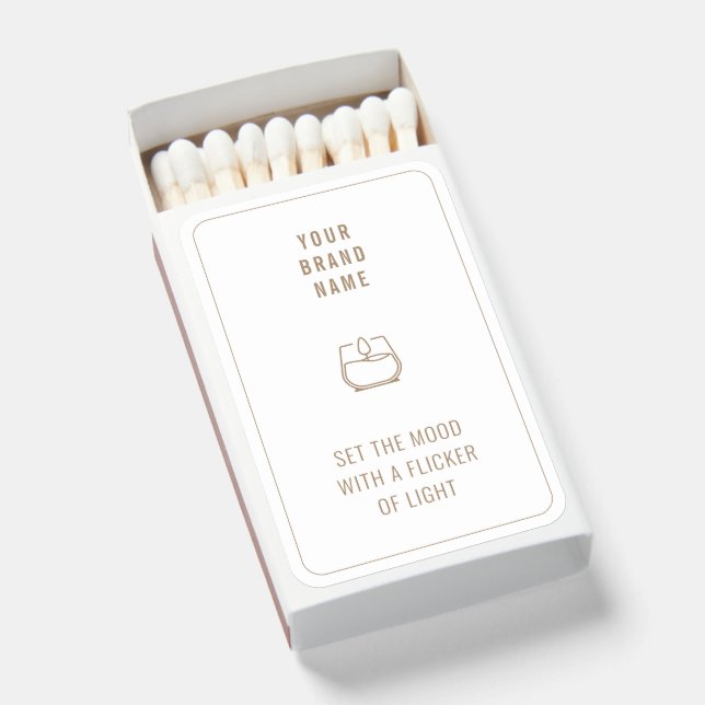 Modern Neutral Candle Logo Personalized Matchboxes (Front Open)