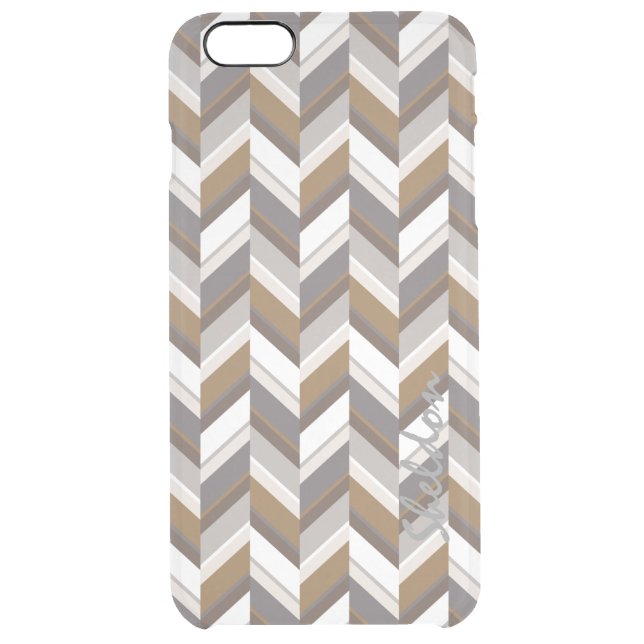 Modern neutral chevron geometric pattern monogram uncommon iPhone case (Back)