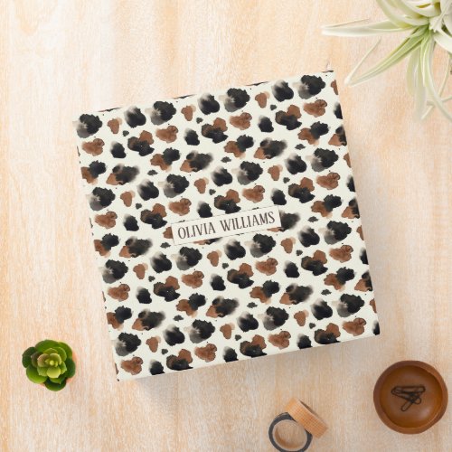 Modern Neutral Chocolate Cow Print Aesthetic 3 Ring Binder