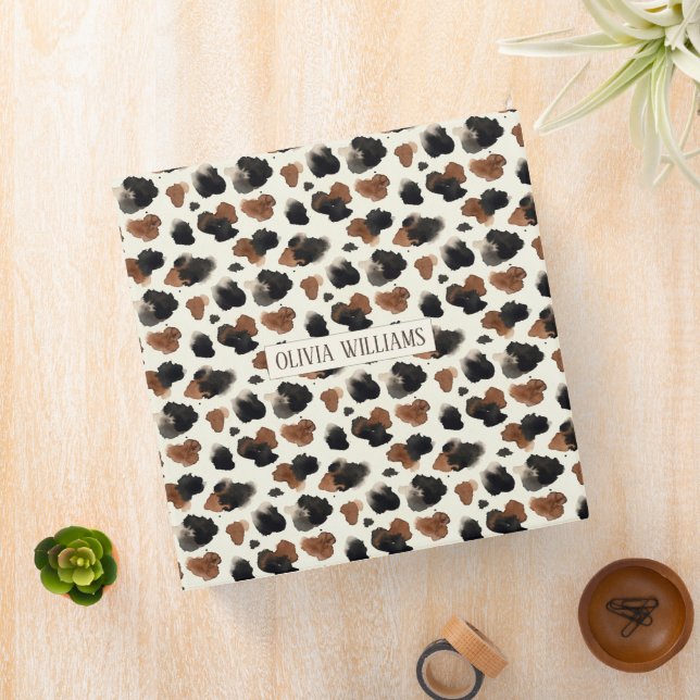 Modern Neutral Chocolate Cow Print Aesthetic 3 Ring Binder (In Situ)