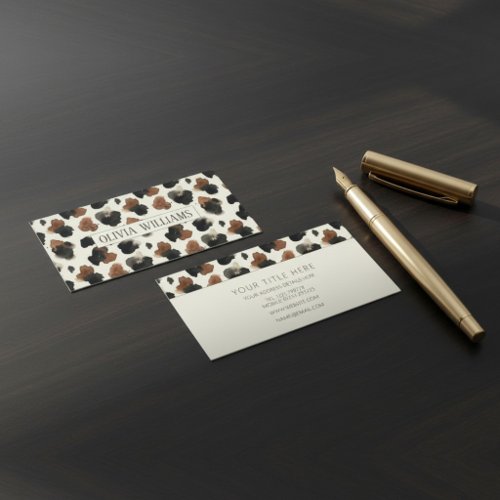 Modern Neutral Chocolate Cow Print Aesthetic Business Card