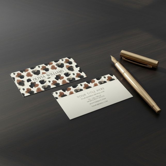 Modern Neutral Chocolate Cow Print Aesthetic Business Card (Creator Uploaded)