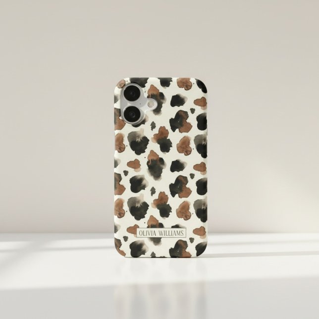 Modern Neutral Chocolate Cow Print Aesthetic iPhone Case (Creator Uploaded)