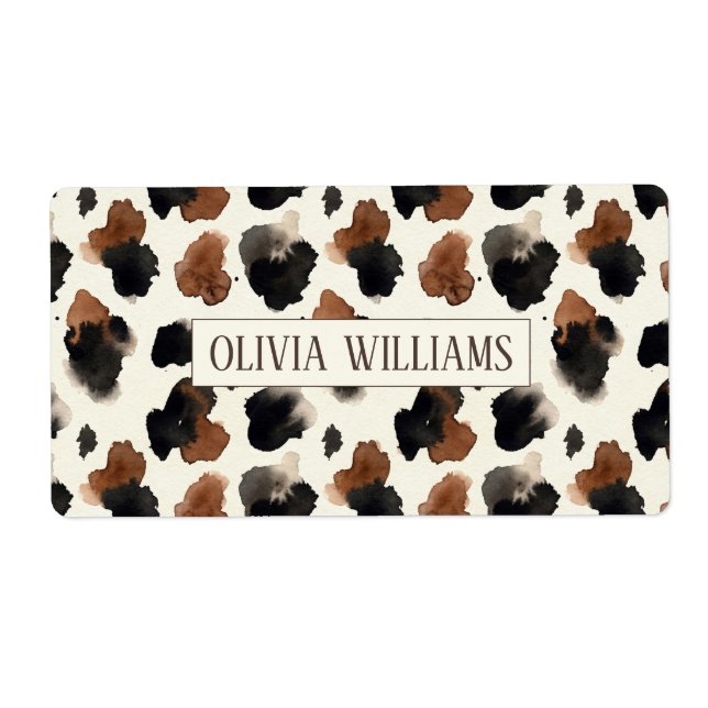 Modern Neutral Chocolate Cow Print Aesthetic Label (Front)