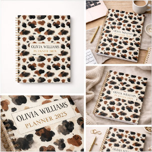 Modern Neutral Chocolate Cow Print Aesthetic Planner