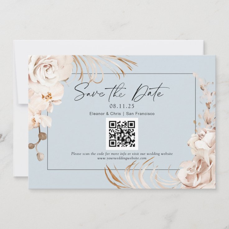 Modern Neutral Color Floral QR Code Save The Date Zazzle Modern Neutral Color Floral QR Code Save The Date Zazzle