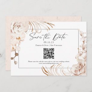 Modern Neutral color floral QR code save the date