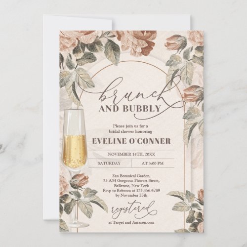 Modern neutral colors boho arch brunch and bubbly  invitation