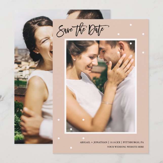 Modern Neutral Dots Photo Save the Date (Front/Back)