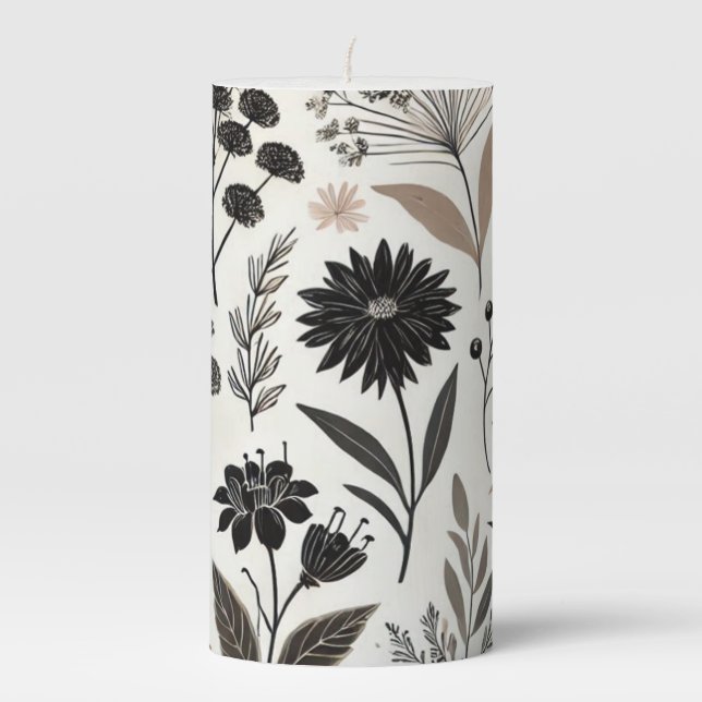 Modern Neutral Floral  Pillar Candle (Front)
