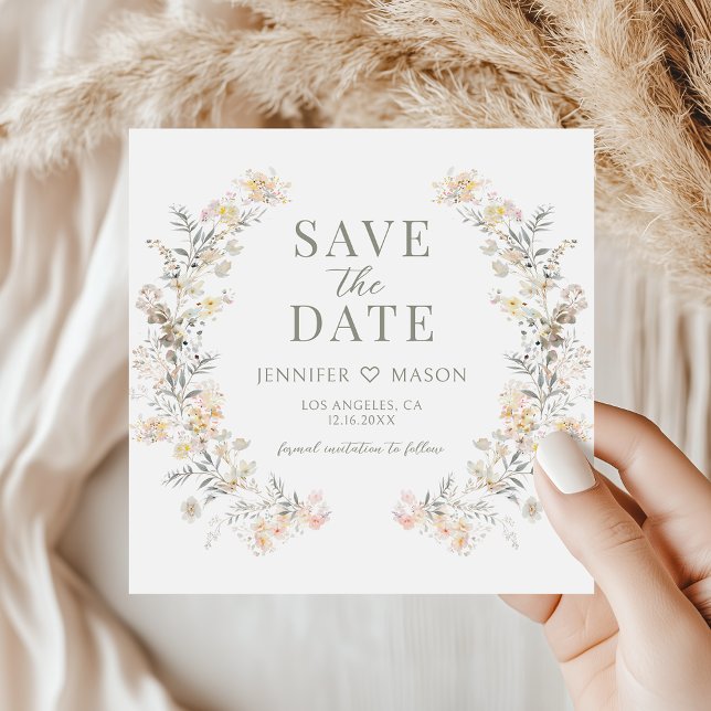 Modern Neutral Floral Save The Date Photo Invite (Creator Uploaded)