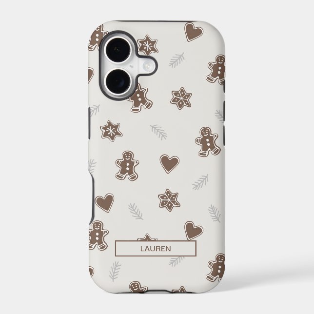 Modern Neutral Gingerbread Christmas Name Pattern Iphone Case (Back)